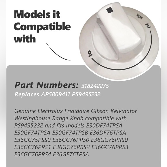 NWOT 318242275 Range Surface Burner Knob Gas Control Assembly Metal 1PC, Silver - Picture 6 of 6